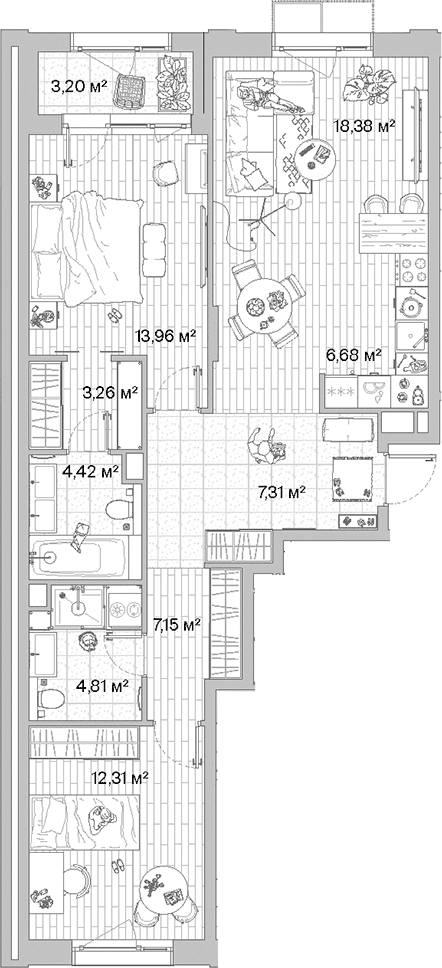Планировка: Евротрёшка 78,3 м² в ЖК «МЫС»