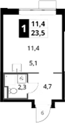 Планировка: Студия 23,5 м² в ЖК «1-й Донской»