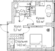Планировка: 1-комнатная квартира 33,1 м² в ЖК «СЕЗАР БУДУЩЕЕ»