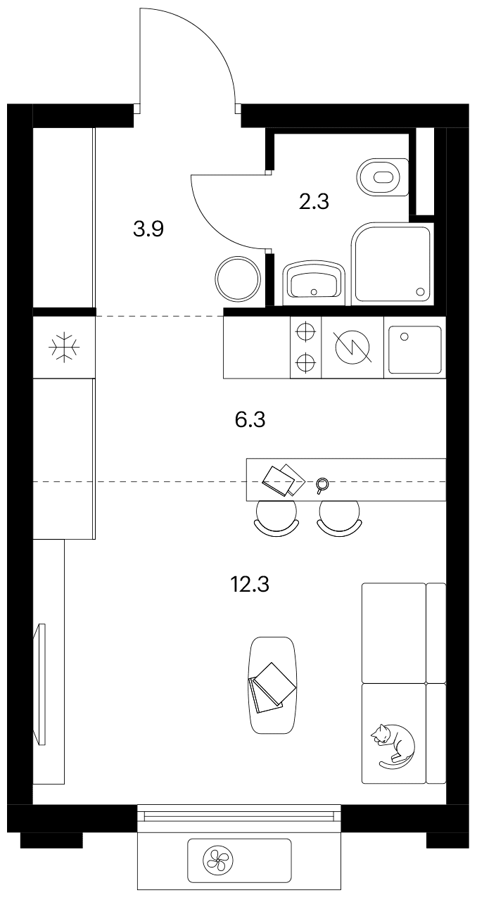 Планировка: Студия 24,8 м² в ЖК «Белая Дача парк»
