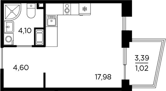 Планировка: Студия 26,7 м² в ЖК «Респект»