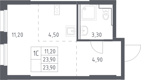 Планировка: Студия 23,9 м² в ЖК «Химки Парк»