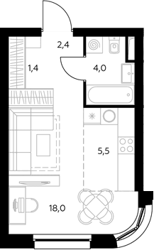 Планировка: Студия 30,8 м² в ЖК «Адмирал»