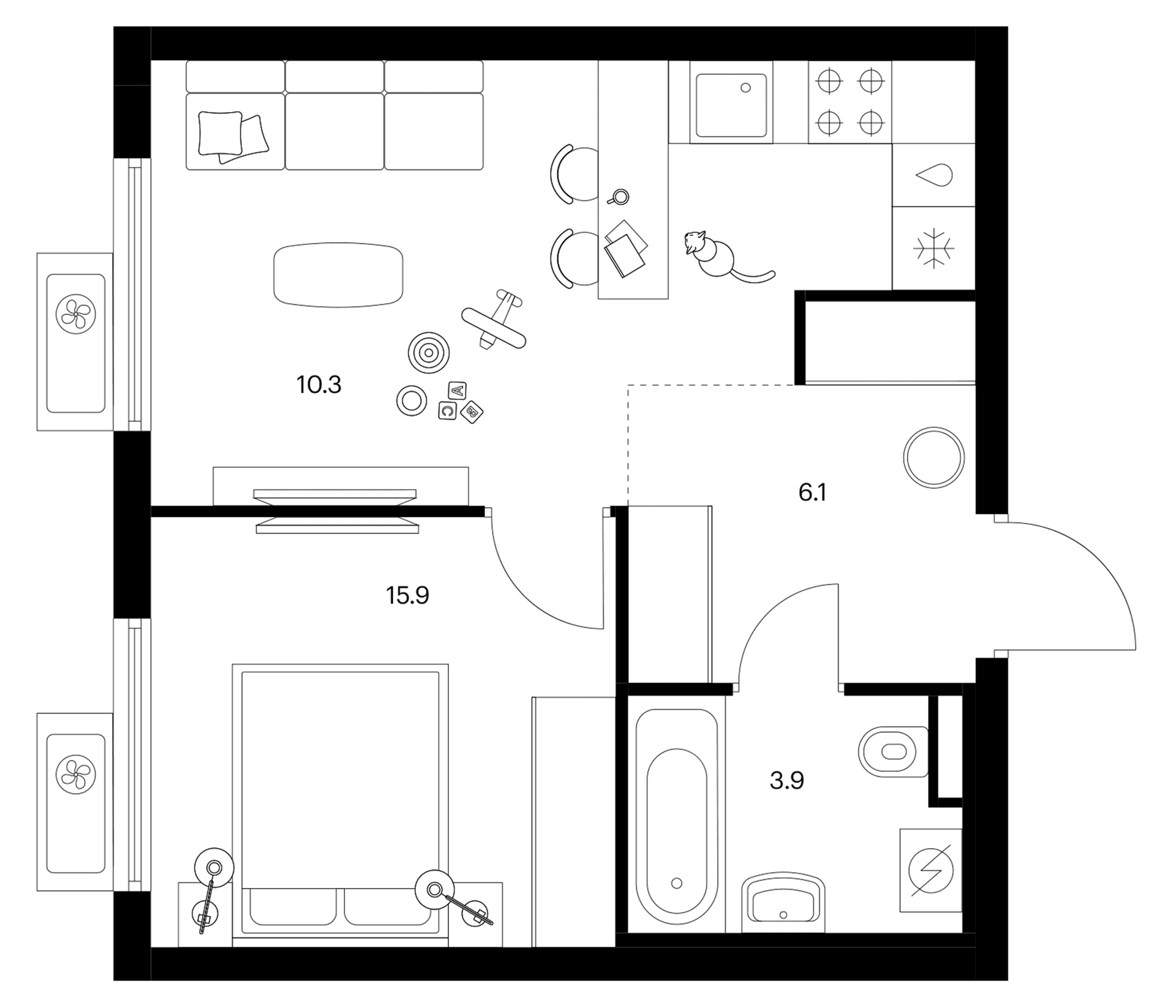 Планировка: 1-комнатная квартира 36,2 м² в ЖК «Белая Дача парк»