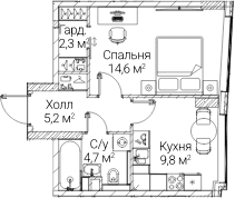Планировка: 1-комнатная квартира 36,3 м² в ЖК «СЕЗАР БУДУЩЕЕ»