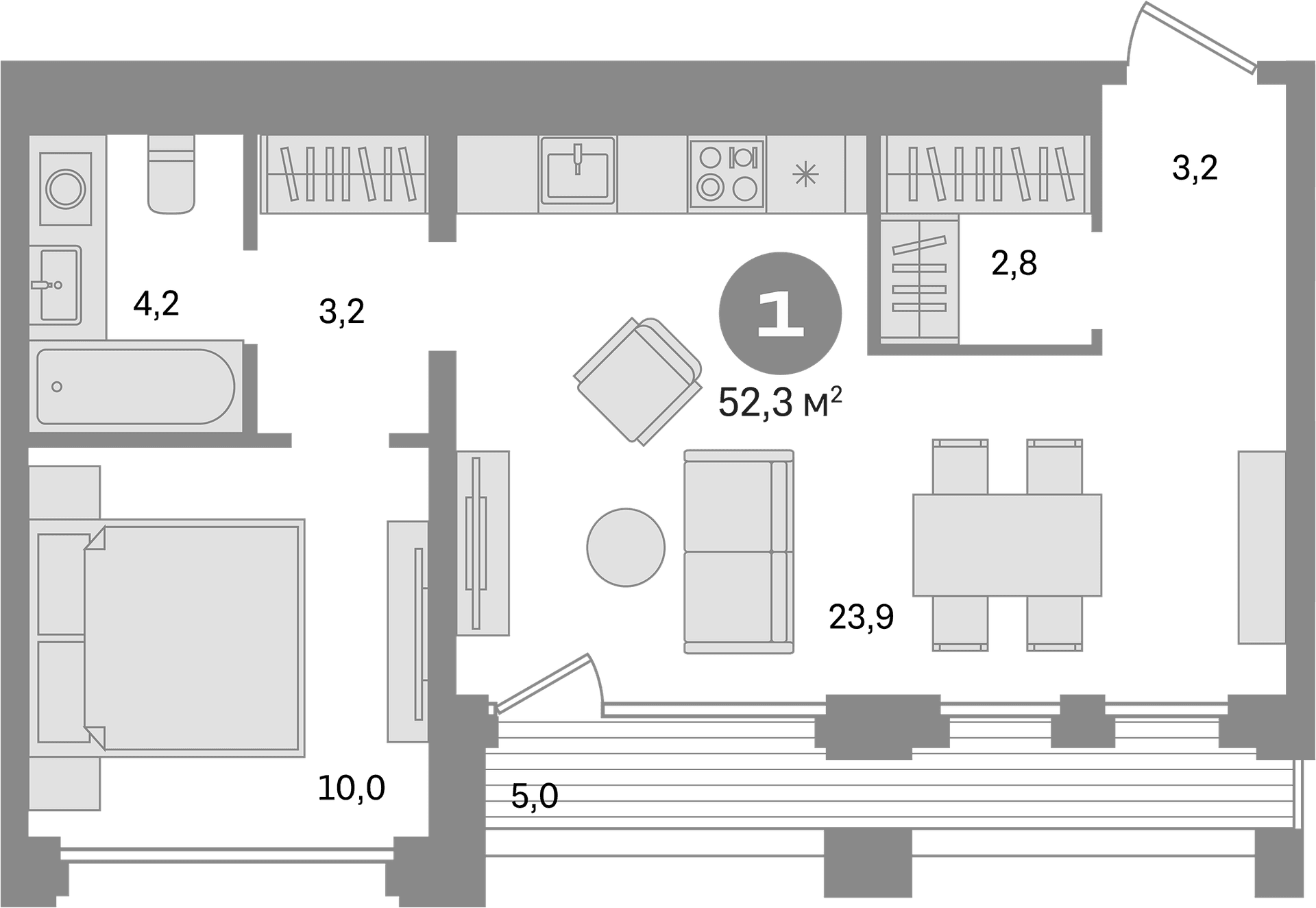 Планировка: 1-комнатная квартира 47,3 м² в ЖК «Дом А»