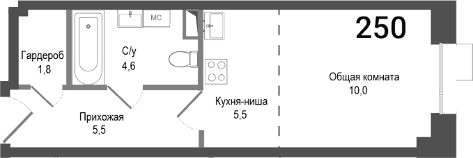 Планировка: Студия 27,4 м² в ЖК «Киноквартал»