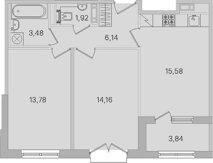 Планировка: Евротрёшка 55,1 м² в ЖК «Дубровский»
