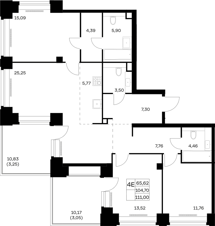 Планировка: Квартира евро-4 104,7 м² в ЖК «НОВА»