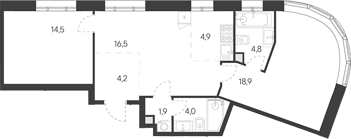 Планировка: Евротрёшка 72,4 м² в ЖК «Родина Переделкино»