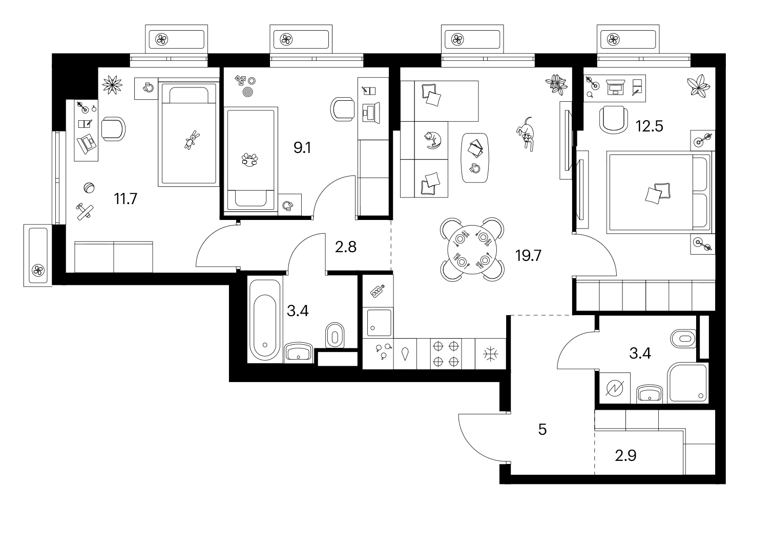 Планировка: 3-комнатная квартира 70,5 м² в ЖК «Ярославский»