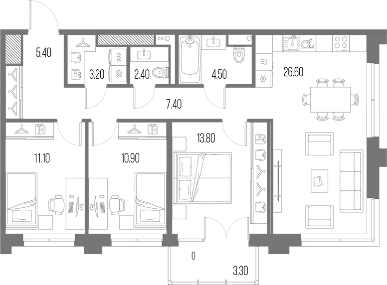 Планировка: Квартира евро-4 85,3 м² в ЖК «Легенда на Охте»