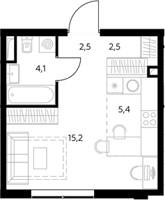 Планировка: Студия 30 м² в ЖК «Адмирал»