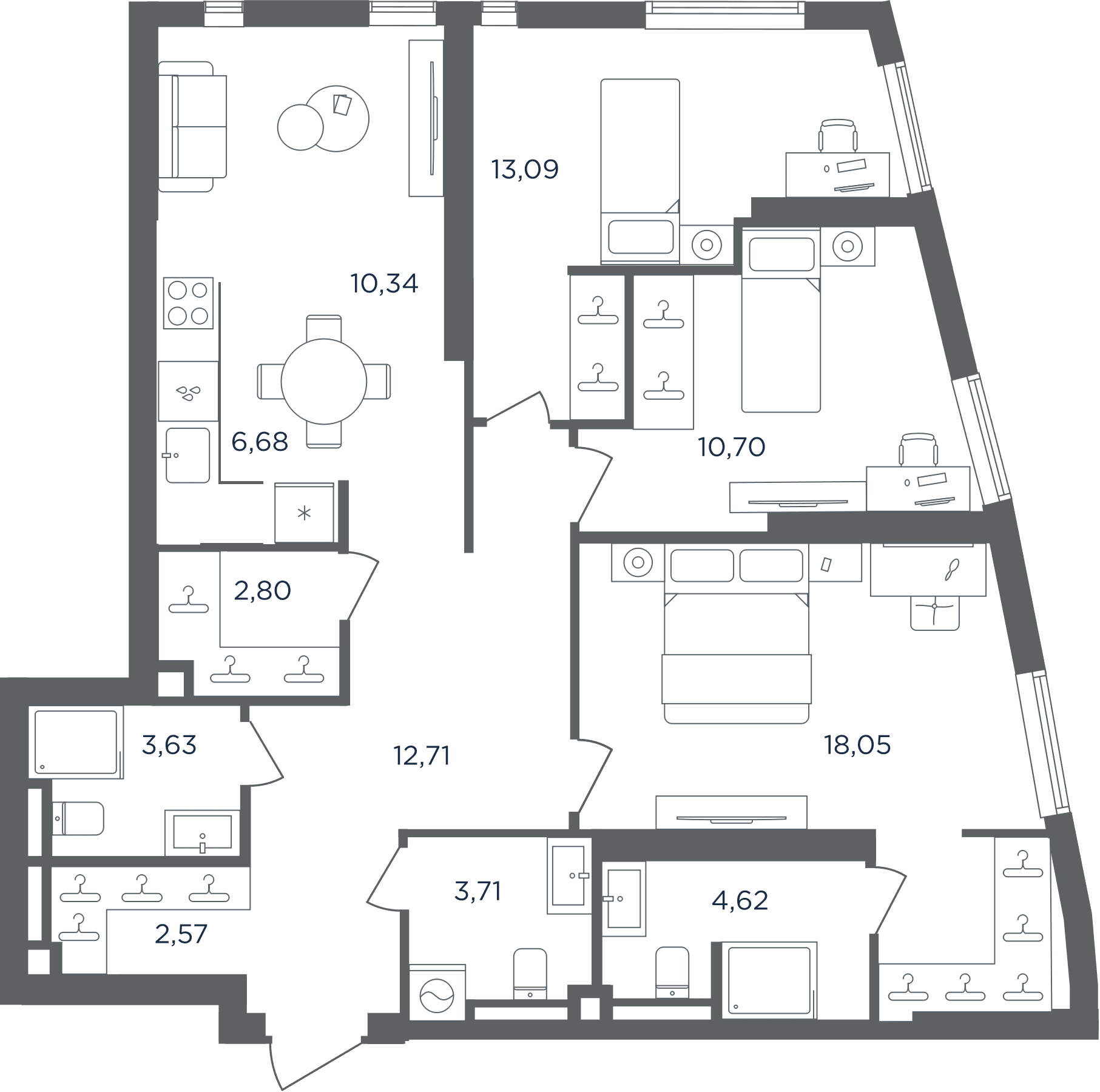 Планировка: Квартира евро-4 88,9 м² в ЖК «Сикрет Гарден»