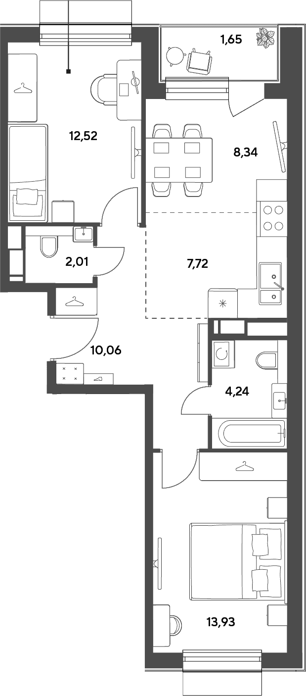 Планировка: Евротрёшка 58,8 м² в ЖК «Публицист»