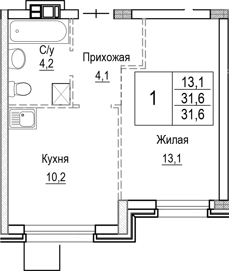1-комнатная квартира