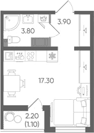 Планировка: Студия 25 м² в ЖК «Цветной город»