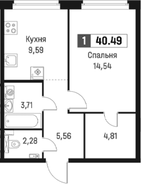 Планировка: 1-комнатная квартира 40,5 м² в ЖК «Максималист»