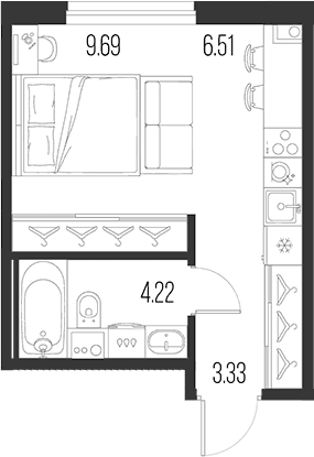 Планировка: Студия 23,8 м² в ЖК «Новая земля»