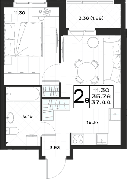 Планировка: Евродвушка 35,8 м² в ЖК «Имена»