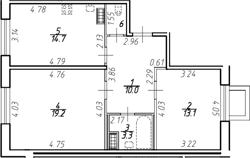 Планировка: 2-комнатная квартира 61,9 м² в ЖК «Ингрия Лэнд»