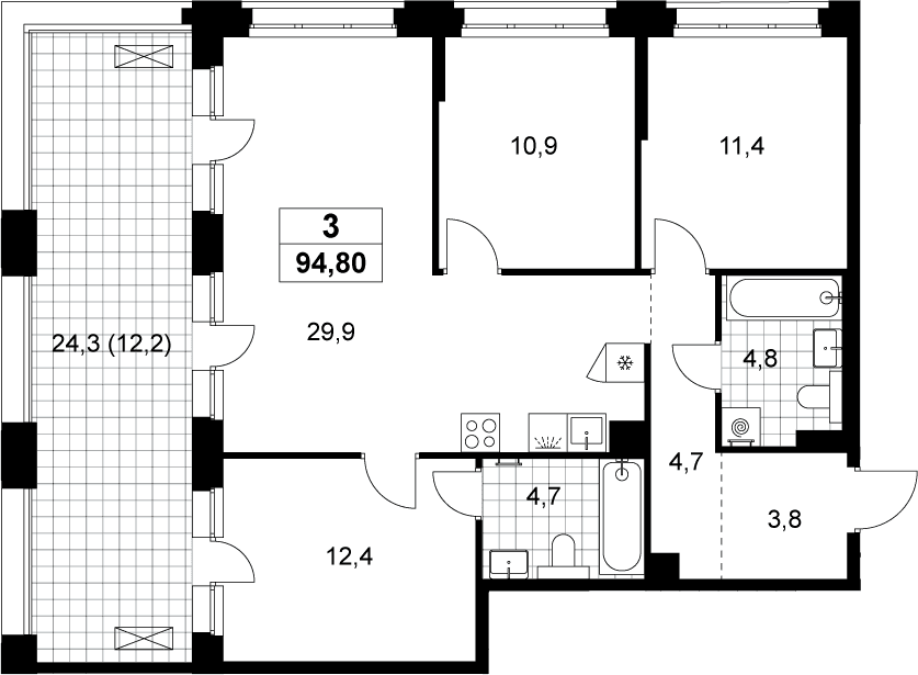 Планировка: Квартира евро-4 82,6 м² в ЖК «Хольм»