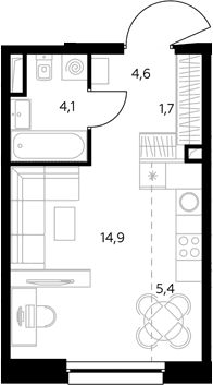 Планировка: Студия 30,8 м² в ЖК «Адмирал»