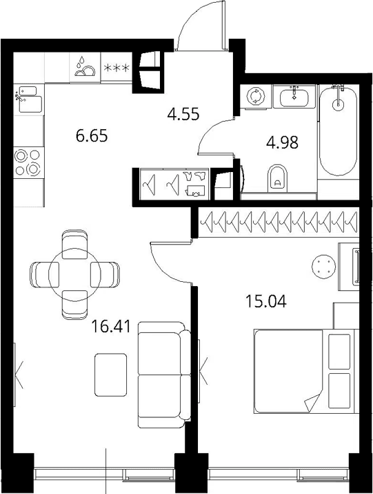 Планировка: Евродвушка 47,6 м² в ЖК «Сити Бэй»