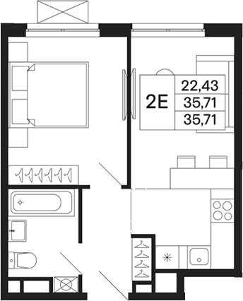 Планировка: Евродвушка 35,7 м² в ЖК «Базаева 11»