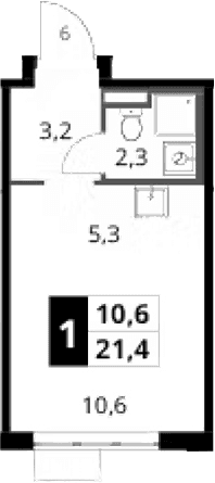 Планировка: Студия 21,4 м² в ЖК «1-й Донской»