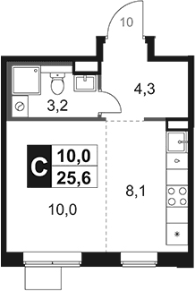 Планировка: Студия 25,6 м² в ЖК «1-й Химкинский»