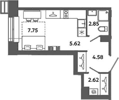Планировка: Студия 23,4 м² в ЖК «Загляденье»