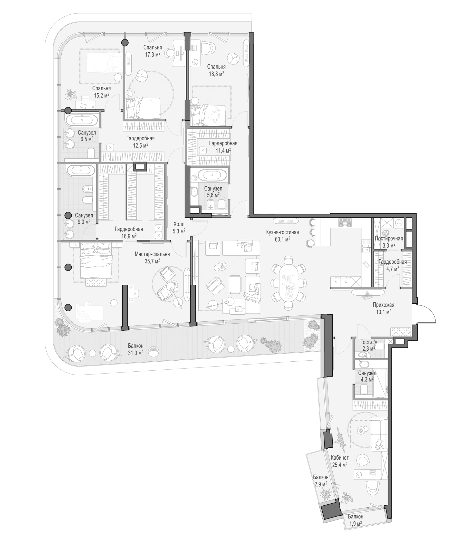 Планировка: 5-комнатная квартира 272,2 м² в ЖК «Дом Палашевский 11»