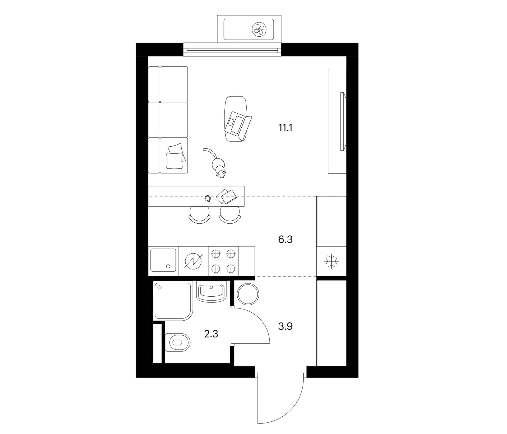 Планировка: Студия 23,6 м² в ЖК «Белая Дача парк»