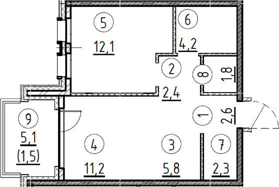Планировка: 1-комнатная квартира 42,5 м² в ЖК «Дом А»