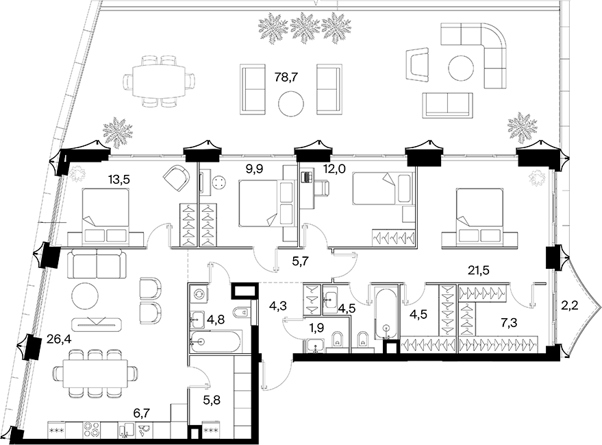 Планировка: Квартира евро-5 128,7 м² в ЖК «26 ПАРКВЬЮ»