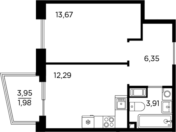 Планировка: 1-комнатная квартира 36,2 м² в ЖК «Респект»