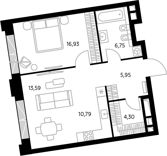 Планировка: Евродвушка 58,4 м² в ЖК «Космо 4/22»