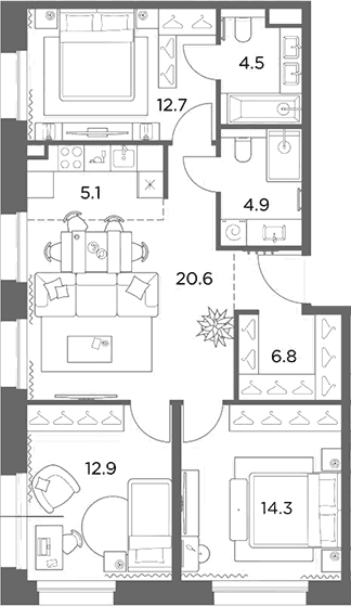 Планировка: Квартира евро-4 81,8 м² в ЖК «Станиславский»