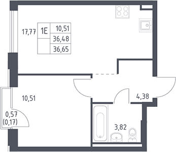 Планировка: Евродвушка 36,5 м² в ЖК «Рублевский квартал»