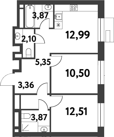 Планировка: 2-комнатная квартира 54,6 м² в ЖК «Смарт Гарден»