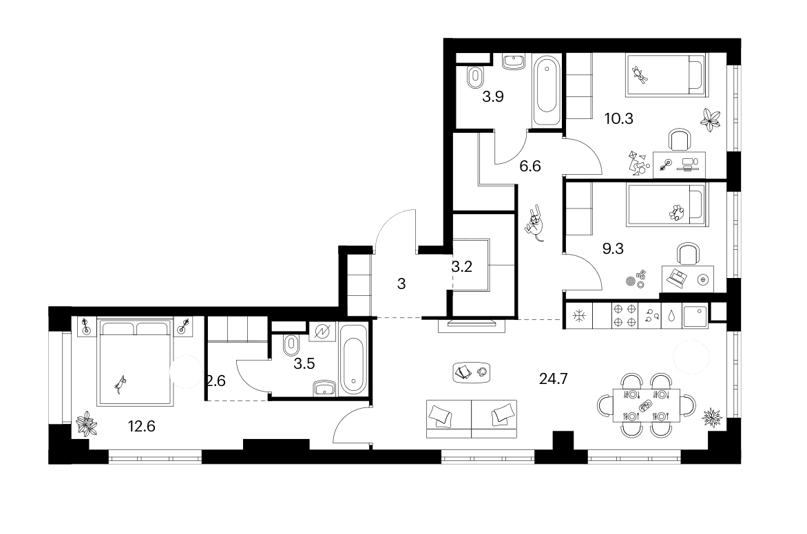 3-комнатная квартира