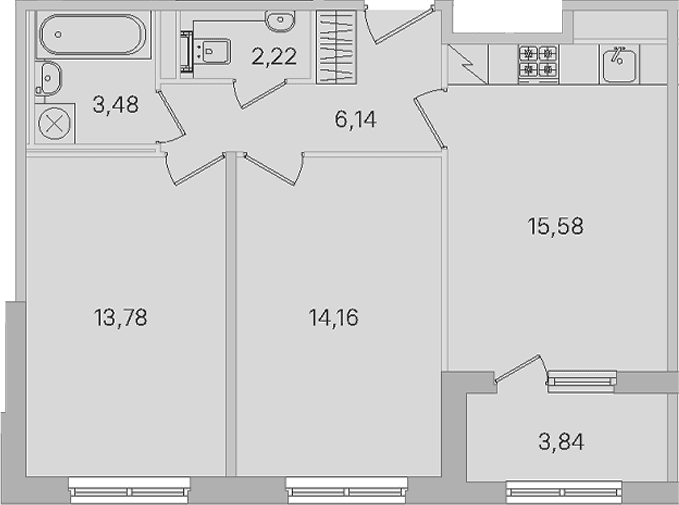 Планировка: Евротрёшка 55,4 м² в ЖК «Дубровский»