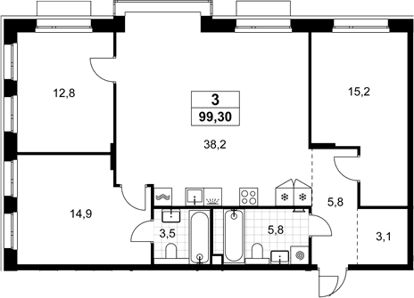 Планировка: Квартира евро-4 99,3 м² в ЖК «Хольм»