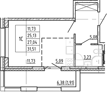 Планировка: Студия 24,9 м² в ЖК «Полис Новоселье»