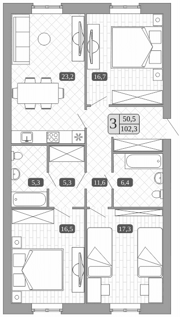 Планировка: Квартира евро-4 102,3 м² в ЖК «Белый город»