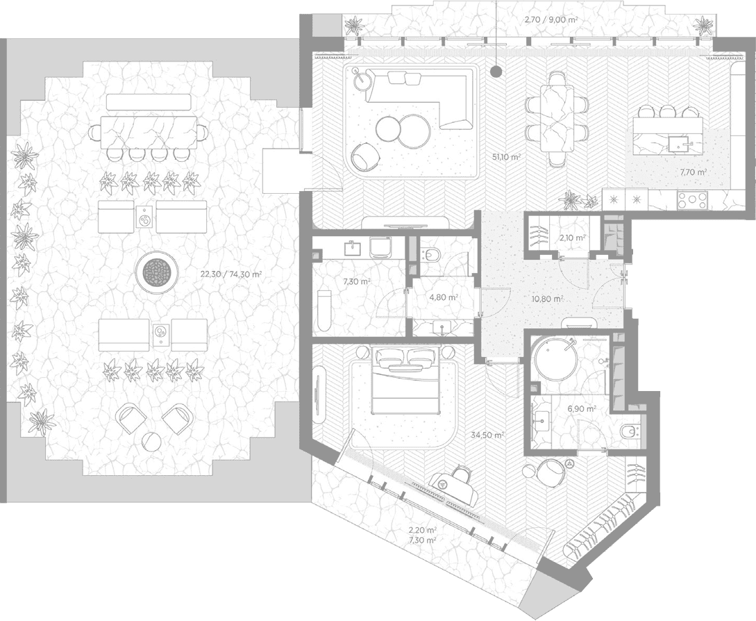 Планировка: 1-комнатная квартира 125,2 м² в ЖК «Николь»