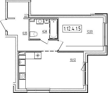 Планировка: Евродвушка 44,8 м² в ЖК «Новый Ямбург»