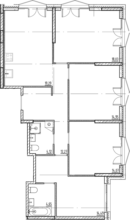 Планировка: Квартира евро-5 101,9 м² в ЖК «Галерная Гавань»