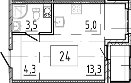 Планировка: Студия 26,1 м² в ЖК «Клюква.Парк»